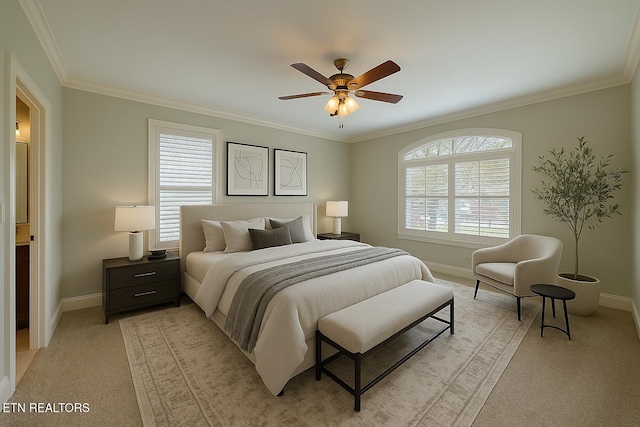 12139 Inglecrest Ln, Knoxville, TN 37934 - bedroom with baseboards, light carpet, crown molding, and ceiling fan