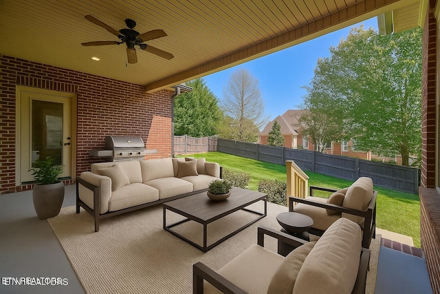 12139 Inglecrest Ln, Knoxville, TN 37934 - view of patio / terrace with outdoor lounge area, a grill, and ceiling fan