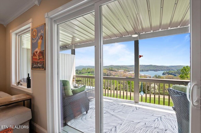 470 Deerfield Lndg Unit 5, Lafollette, TN 37766 - doorway featuring plenty of natural light, a water view, and crown molding