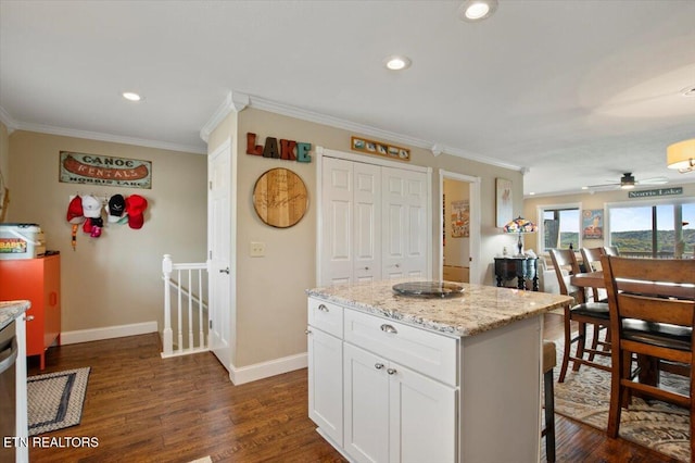 470 Deerfield Lndg Unit 5, Lafollette, TN 37766 - kitchen featuring recessed lighting, white cabinetry, ceiling fan, crown molding, and dark wood-type flooring