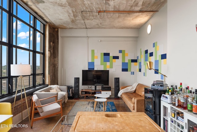 living room featuring concrete floors