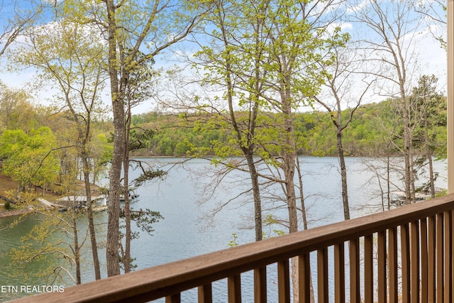 water view featuring a forest view