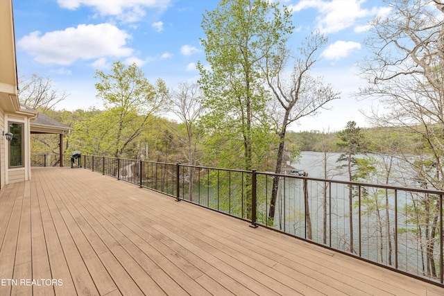 deck with a water view
