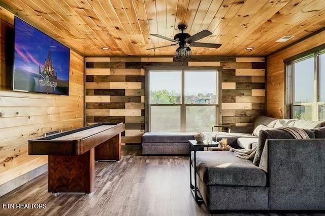 914 Crooked Ridge Rd, Gatlinburg, TN 37738 - recreation room featuring wooden walls, a ceiling fan, and wooden ceiling