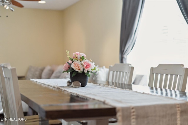dining space with a ceiling fan