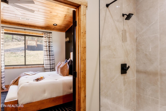 bedroom featuring visible vents and wooden ceiling