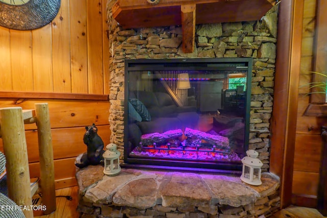 details featuring a fireplace