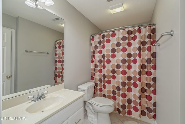 300 Willington Pl, Loudon, TN 37774 - bathroom featuring vanity, a shower with curtain, toilet, tile patterned flooring, and visible vents