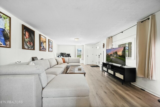 living area featuring baseboards and wood finished floors