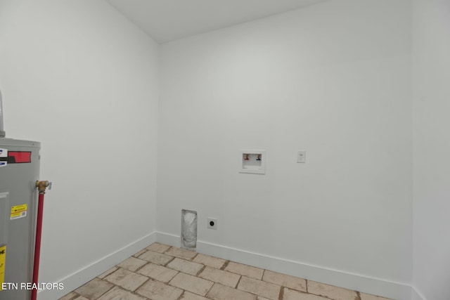 252 Old Middlesboro Hwy, Lafollette, TN 37766 - laundry room featuring hookup for an electric dryer, baseboards, washer hookup, water heater, and laundry area