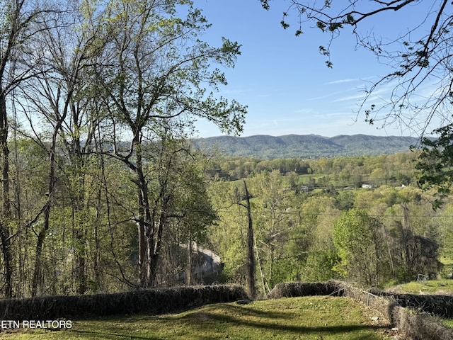 mountain view featuring a view of trees