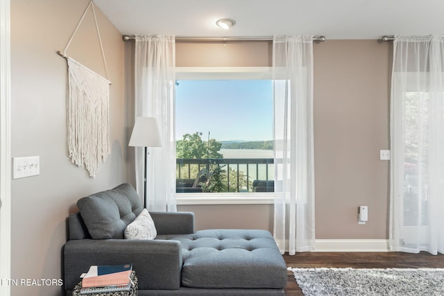 interior space featuring baseboards and dark wood-type flooring