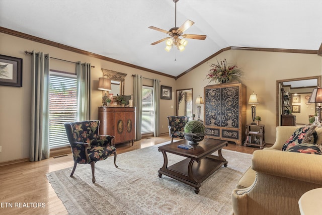46 Chestnut Dr, Norris, TN 37828 - living room featuring ceiling fan, vaulted ceiling, a healthy amount of sunlight, and light wood finished floors