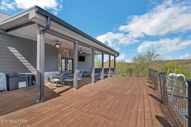 544 Mill Creek Rd, Andersonville, TN 37705 - deck with ceiling fan and outdoor dining area