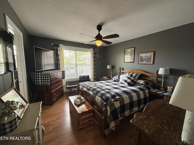 2525 Virgil Rushing Way, Knoxville, TN 37914 - bedroom featuring a textured ceiling, a ceiling fan, and dark wood-style floors