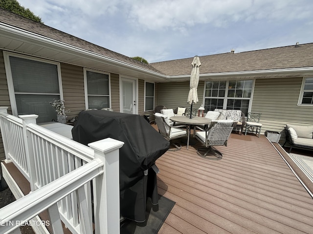 2525 Virgil Rushing Way, Knoxville, TN 37914 - wooden deck with outdoor dining space, area for grilling, and an outdoor living space
