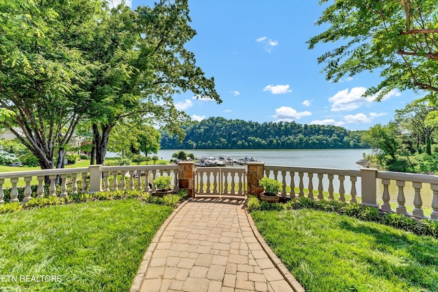 exterior space featuring a water view