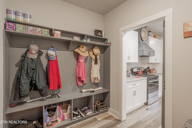 mudroom with light wood-type flooring