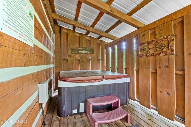 interior space with an indoor hot tub