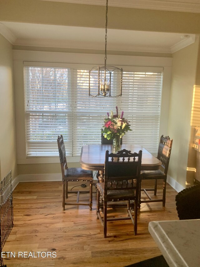11969 Lakehurst Ln, Knoxville, TN 37934 - dining space with a chandelier, crown molding, baseboards, and light wood finished floors