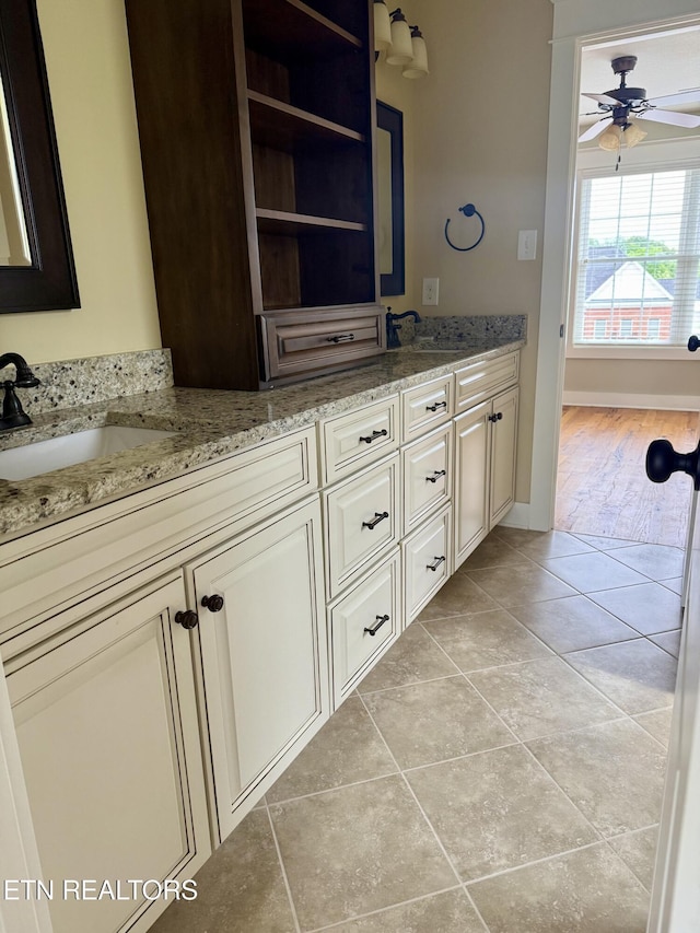 11969 Lakehurst Ln, Knoxville, TN 37934 - full bath featuring double vanity, tile patterned flooring, and ceiling fan