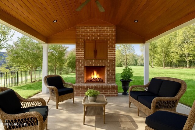 11969 Lakehurst Ln, Knoxville, TN 37934 - view of patio / terrace featuring an outdoor living space with a fireplace and ceiling fan