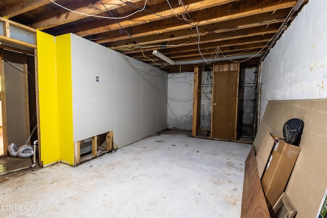 view of unfinished basement