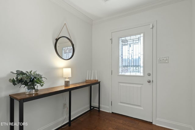3317 Parrish Hill Ln, Knoxville, TN 37938 - doorway to outside with dark wood finished floors, baseboards, and ornamental molding