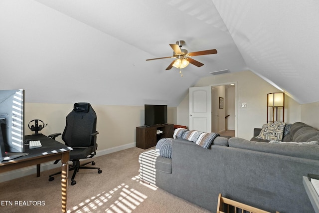 3317 Parrish Hill Ln, Knoxville, TN 37938 - interior space featuring lofted ceiling, baseboards, a ceiling fan, and visible vents