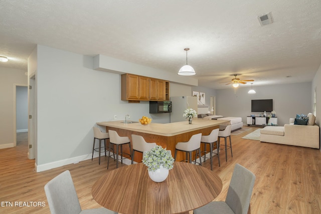 1109 Greywood Dr, Knoxville, TN 37923 - dining area with light wood finished floors, a textured ceiling, baseboards, and a ceiling fan