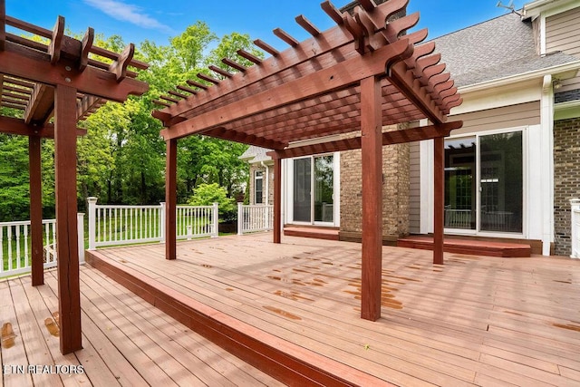 deck featuring a pergola