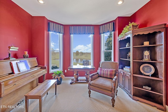 135 Austin Ln, Deer Lodge, TN 37726 - living area featuring baseboards, carpet, and recessed lighting