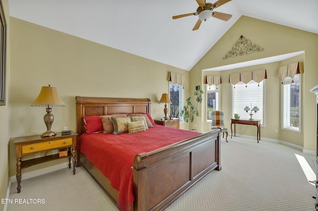 135 Austin Ln, Deer Lodge, TN 37726 - bedroom featuring high vaulted ceiling, carpet floors, baseboards, and multiple windows