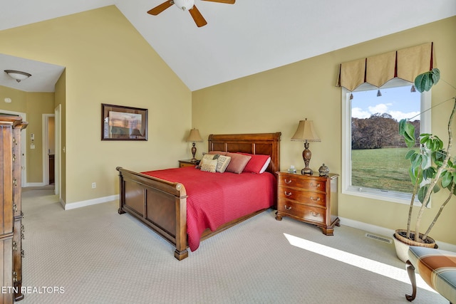 135 Austin Ln, Deer Lodge, TN 37726 - carpeted bedroom with lofted ceiling, visible vents, baseboards, and ceiling fan