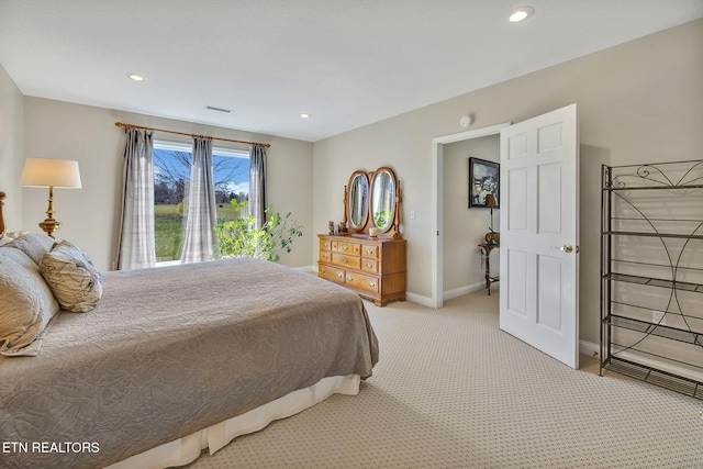 135 Austin Ln, Deer Lodge, TN 37726 - bedroom featuring visible vents, baseboards, carpet flooring, and recessed lighting