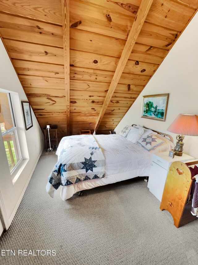 135 Austin Ln, Deer Lodge, TN 37726 - bedroom with carpet, lofted ceiling, and wood ceiling