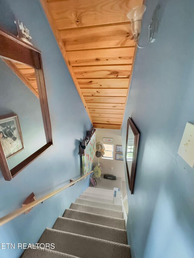 135 Austin Ln, Deer Lodge, TN 37726 - stairs with wooden ceiling
