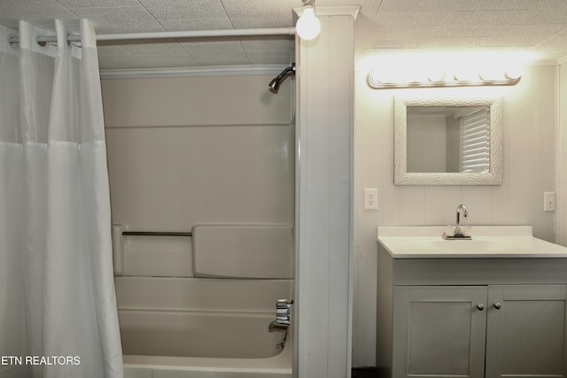 full bath featuring shower / tub combo and vanity