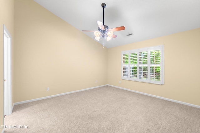 7143 La Christa Way, Knoxville, TN 37921 - carpeted empty room with vaulted ceiling, visible vents, a ceiling fan, and baseboards