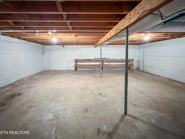 view of unfinished basement