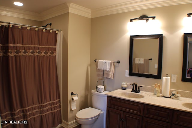 184 Danielle Ct, Harrogate, TN 37752 - full bath with double vanity, toilet, ornamental molding, and a sink