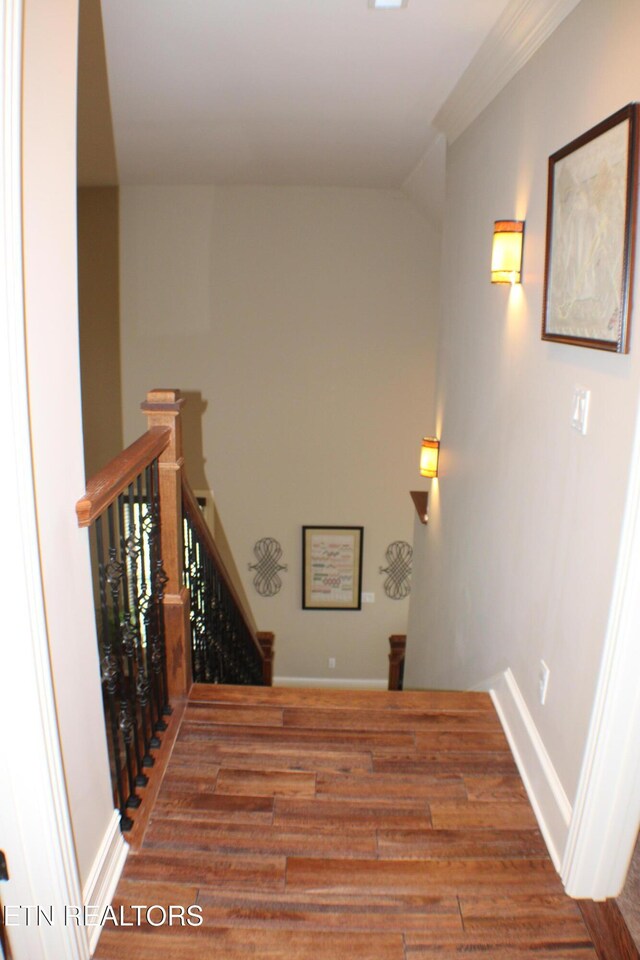 184 Danielle Ct, Harrogate, TN 37752 - stairway with baseboards and wood finished floors