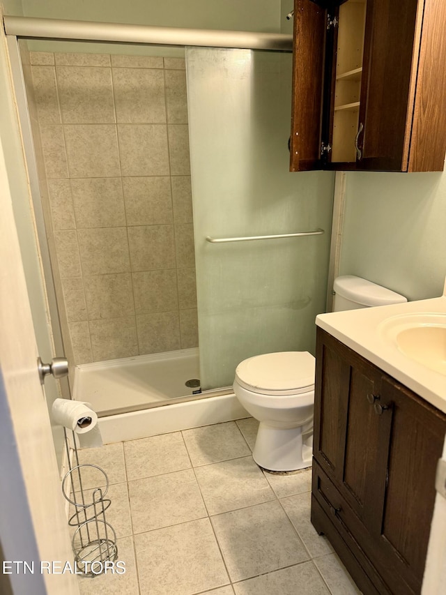 321 Walnut Valley Rd, Clinton, TN 37716 - bathroom featuring tile patterned floors, toilet, a stall shower, and vanity