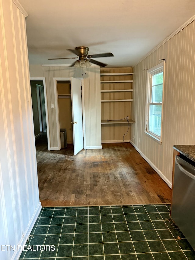 321 Walnut Valley Rd, Clinton, TN 37716 - unfurnished dining area with dark wood-style floors, a ceiling fan, and baseboards