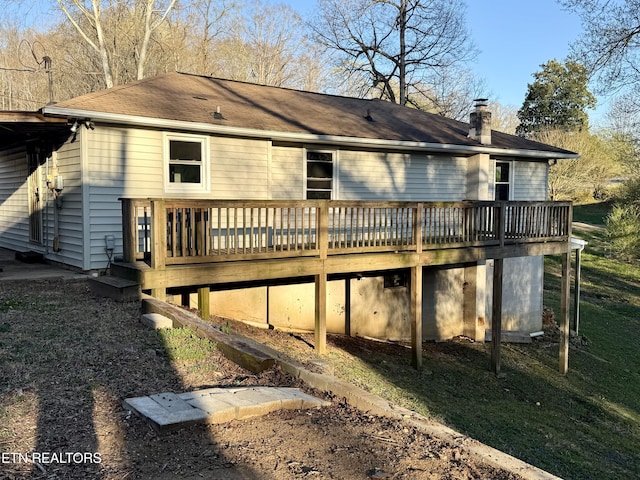 321 Walnut Valley Rd, Clinton, TN 37716 - rear view of property with a wooden deck and a chimney
