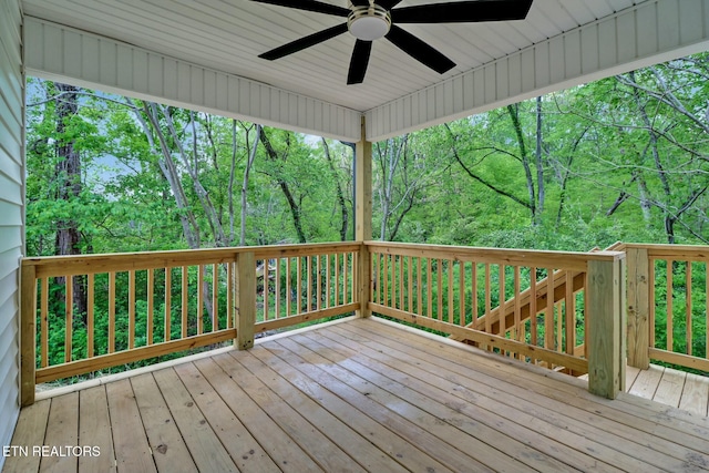 wooden terrace with ceiling fan