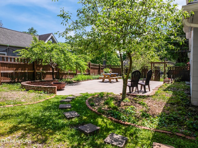 view of yard featuring a fenced backyard and a patio area