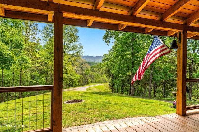 761 N Knob Creek Rd, Seymour, TN 37865 - view of green lawn with a forest view and a deck with mountain view