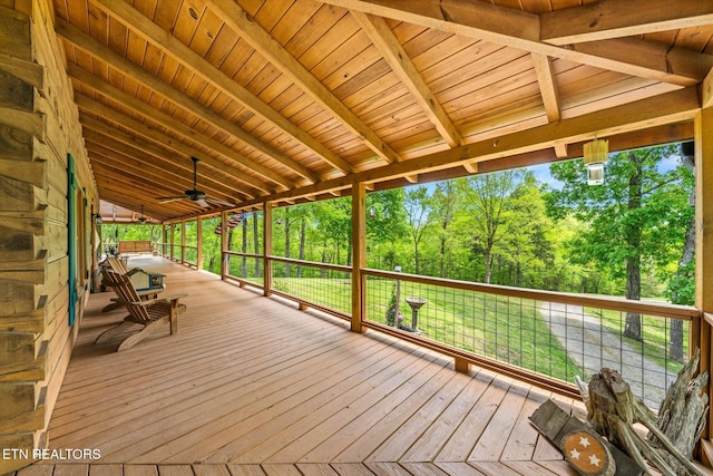 761 N Knob Creek Rd, Seymour, TN 37865 - wooden terrace featuring view of wooded area and ceiling fan