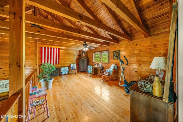 761 N Knob Creek Rd, Seymour, TN 37865 - unfurnished room featuring wooden walls, wood ceiling, a ceiling fan, and hardwood / wood-style flooring